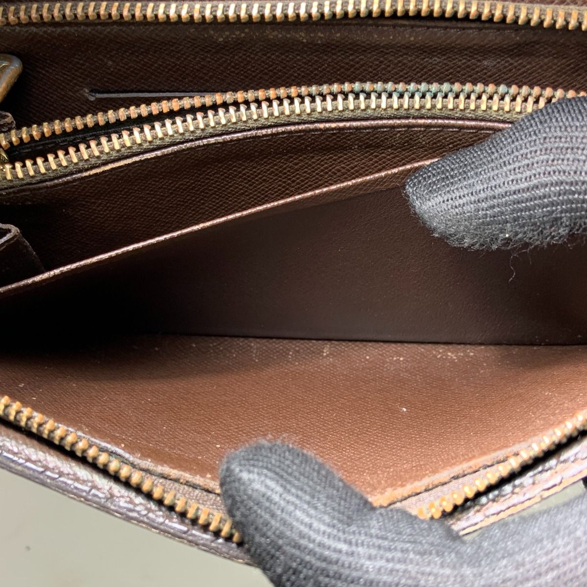 Louis Vuitton Damier Portomone Zip Round Zipper Long Wallet N61728 Brown