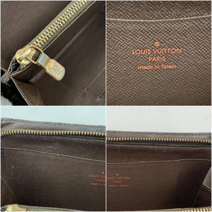 Louis Vuitton Damier Portomone Zip Round Zipper Long Wallet N61728 Brown
