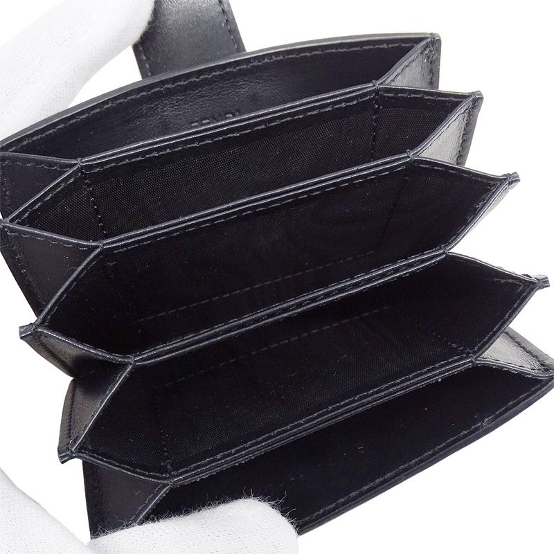 Fendi Card Case Women Men Brand Leather Black Card Holder Business None Simple