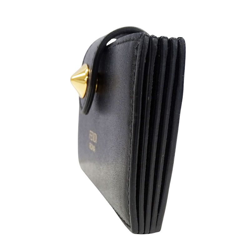 Fendi Card Case Women Men Brand Leather Black Card Holder Business None Simple