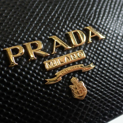 Prada Saffiano 1mc122_qwa_f0002 Card Case Leather Black Gold Hardware Ladies