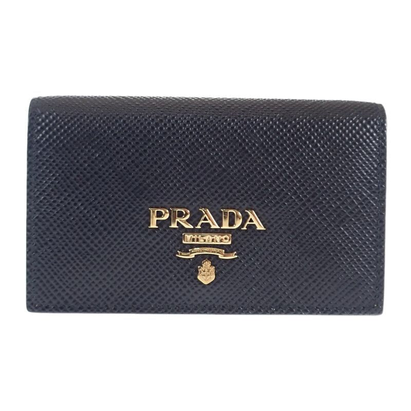 Prada Saffiano 1mc122_qwa_f0002 Card Case Leather Black Gold Hardware Ladies