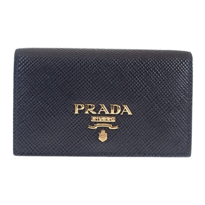 Prada Saffiano 1mc122_qwa_f0002 Card Case Leather Black Gold Hardware Ladies