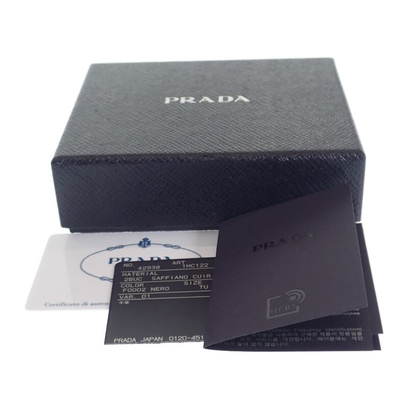 Prada Saffiano 1mc122_qwa_f0002 Card Case Leather Black Gold Hardware Ladies