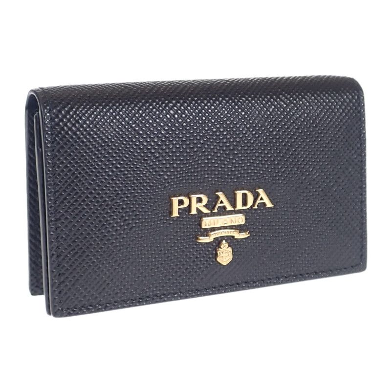 Prada Saffiano 1mc122_qwa_f0002 Card Case Leather Black Gold Hardware Ladies