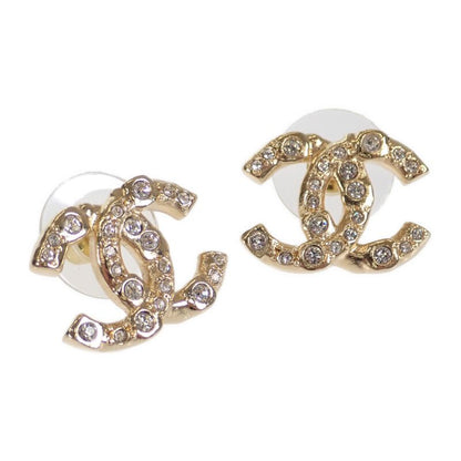 Chanel Coco Mark Abd310_b16658 Earrings Metal Crystal Gold Ladies [A Rank