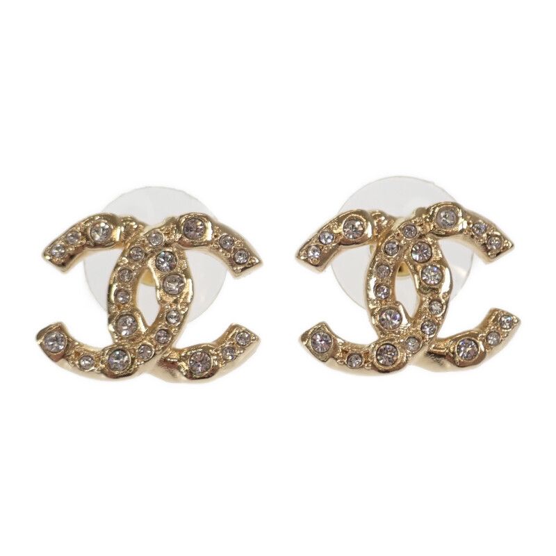 Chanel Coco Mark Abd310_b16658 Earrings Metal Crystal Gold Ladies [A Rank