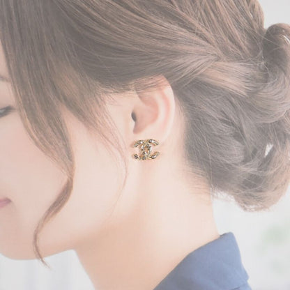 Chanel Coco Mark Abd310_b16658 Earrings Metal Crystal Gold Ladies [A Rank