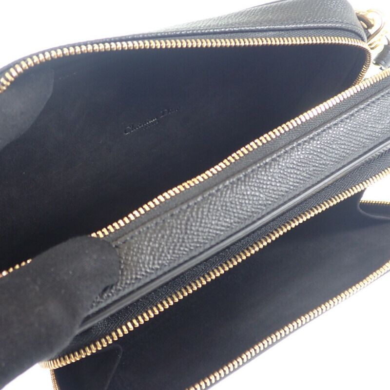 Christian DIOR Caro Double Pouch S7431ubae Shoulder Bag Leather Black Ladies [S