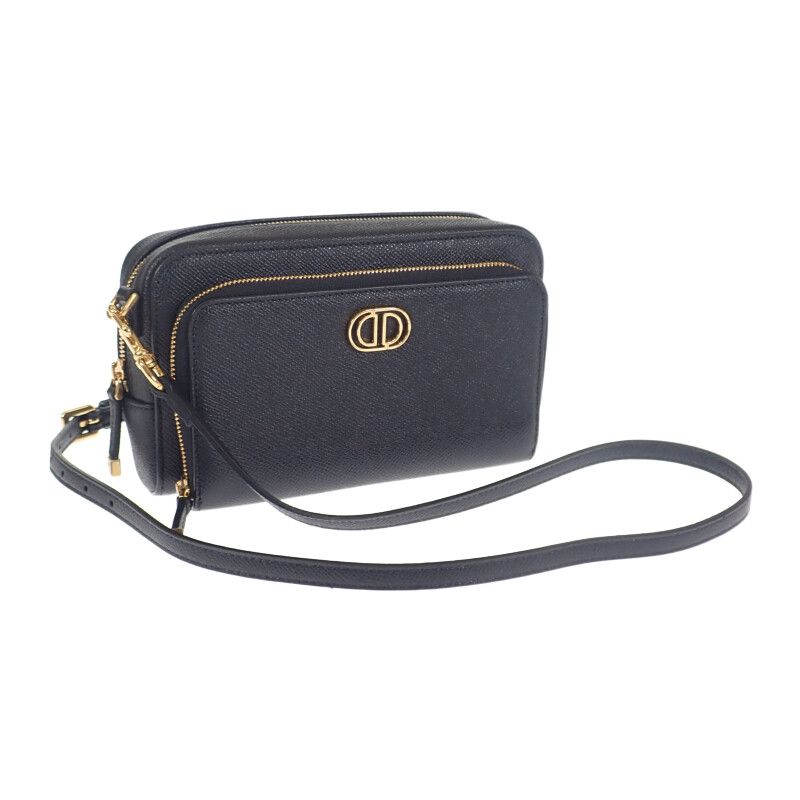 Christian DIOR Caro Double Pouch S7431ubae Shoulder Bag Leather Black Ladies [S