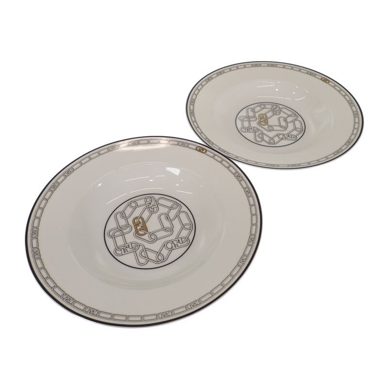 Fendi Set Of 2 Orrock Plates 7ac046 Tableware Porcelain White Ladies [S Rank]