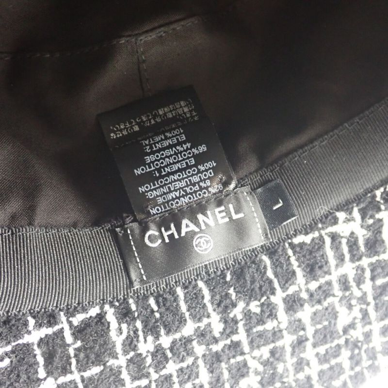 Chanel Tweed Bucket Hat Cotton Polyamide Black L Women's [ranked A