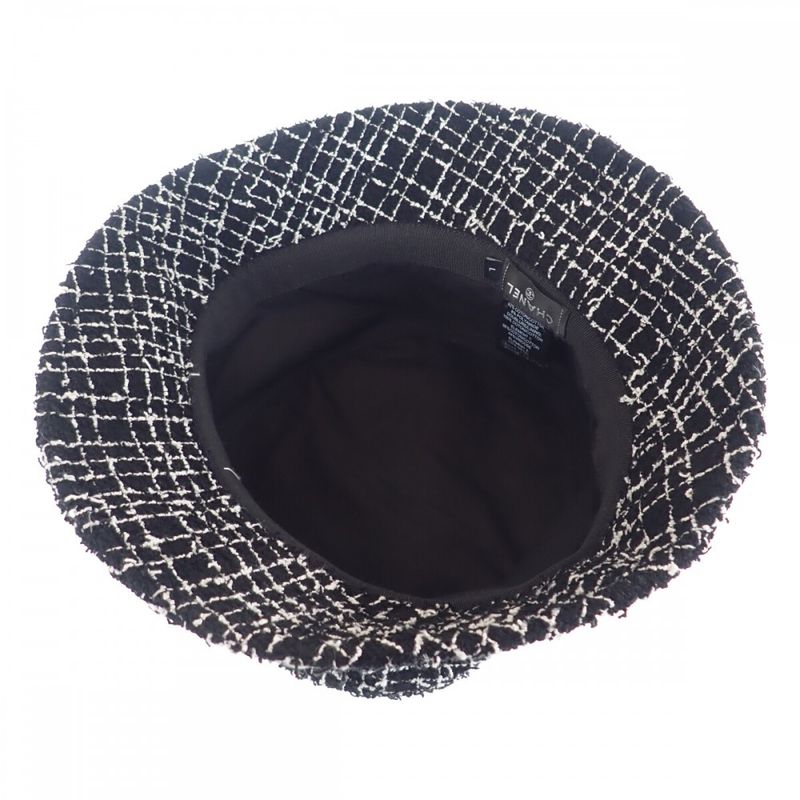 Chanel Tweed Bucket Hat Cotton Polyamide Black L Women's [ranked A