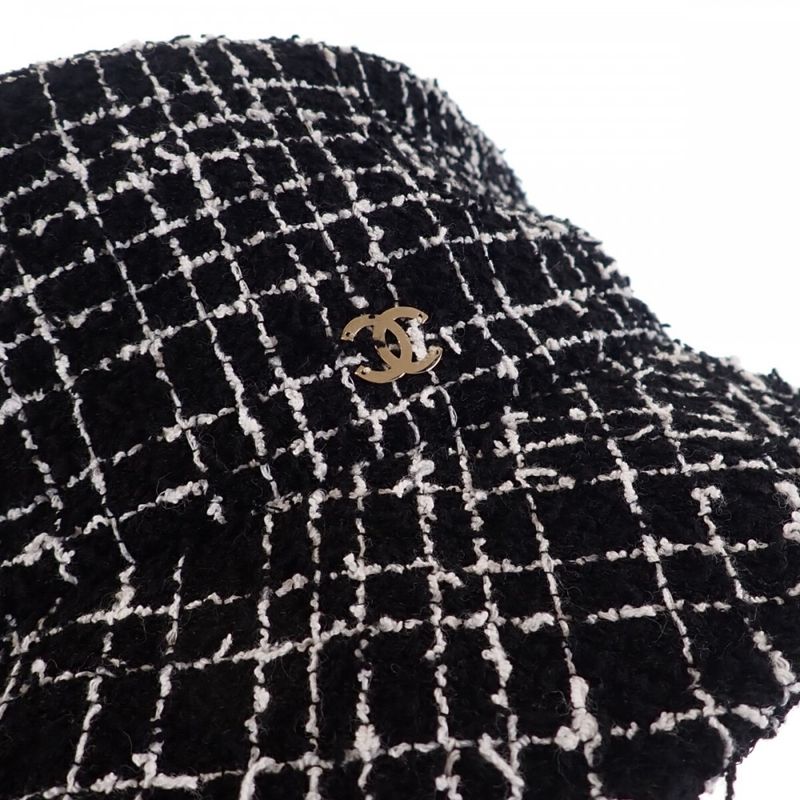 Chanel Tweed Bucket Hat Cotton Polyamide Black L Women's [ranked A
