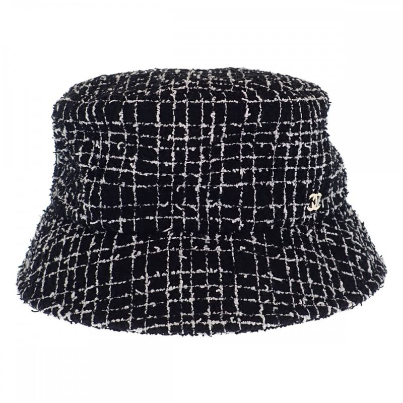 Chanel Tweed Bucket Hat Cotton Polyamide Black L Women's [ranked A