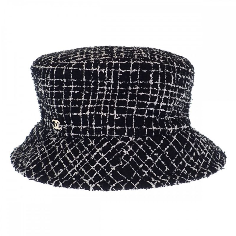 Chanel Tweed Bucket Hat Cotton Polyamide Black L Women's [ranked A