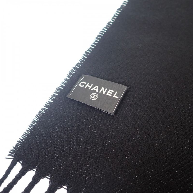 Chanel Coco Mark Scarf Wool Cashmere Black Ladies [A Rank