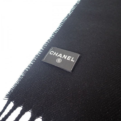 Chanel Coco Mark Scarf Wool Cashmere Black Ladies [A Rank