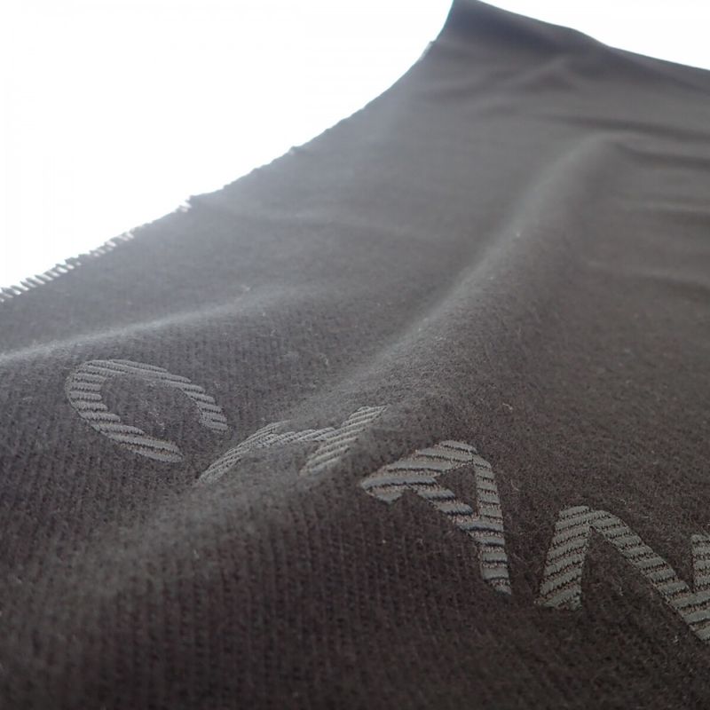 Chanel Coco Mark Scarf Wool Cashmere Black Ladies [A Rank