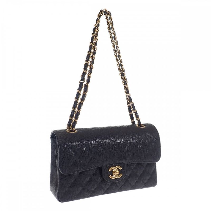 Chanel Classic Small Shoulder Bag Caviar Skin Black Gold Hardware Women's