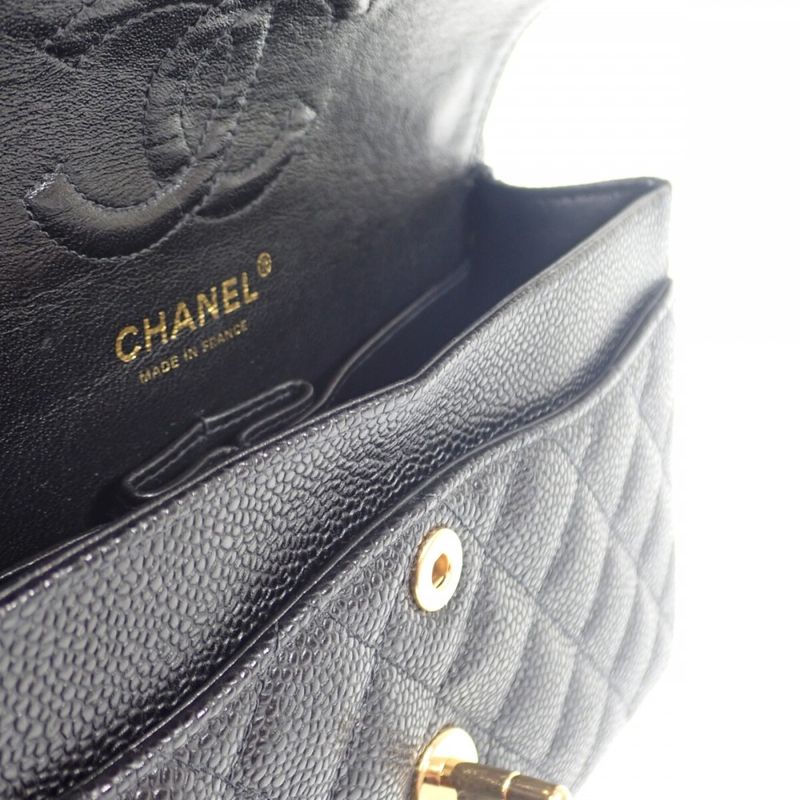 Chanel Classic Small Shoulder Bag Caviar Skin Black Gold Hardware Women's