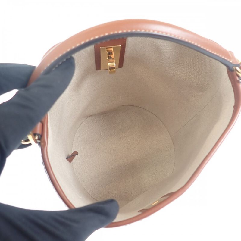 Celine Teen Bucket 16 197572erf.01wb Shoulder Bag Canvas Leather White Women's