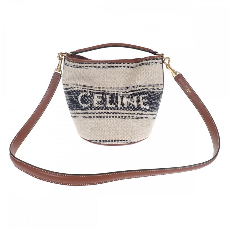 Celine Teen Bucket 16 197572erf.01wb Shoulder Bag Canvas Leather White Women's
