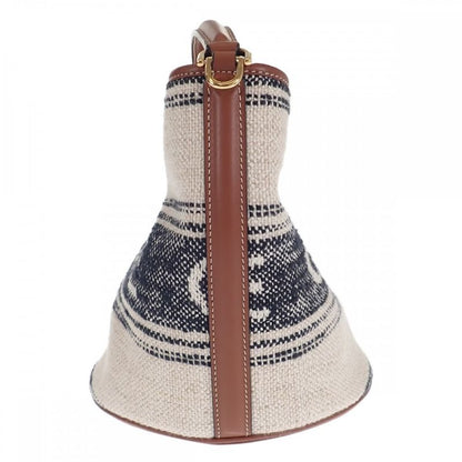 Celine Teen Bucket 16 197572erf.01wb Shoulder Bag Canvas Leather White Women's