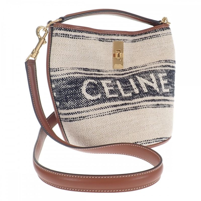 Celine Teen Bucket 16 197572erf.01wb Shoulder Bag Canvas Leather White Women's