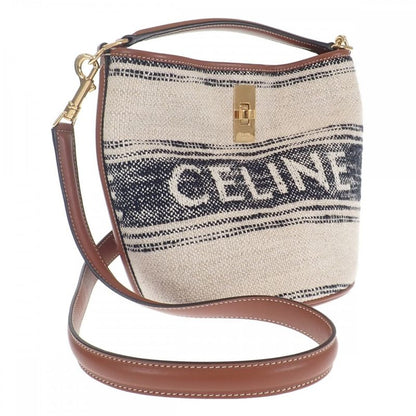 Celine Teen Bucket 16 197572erf.01wb Shoulder Bag Canvas Leather White Women's