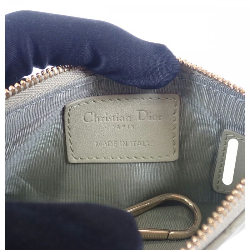 Christian DIOR Key Case Lady Dior Coin Case Lambskin Sage Green Gold Hardware