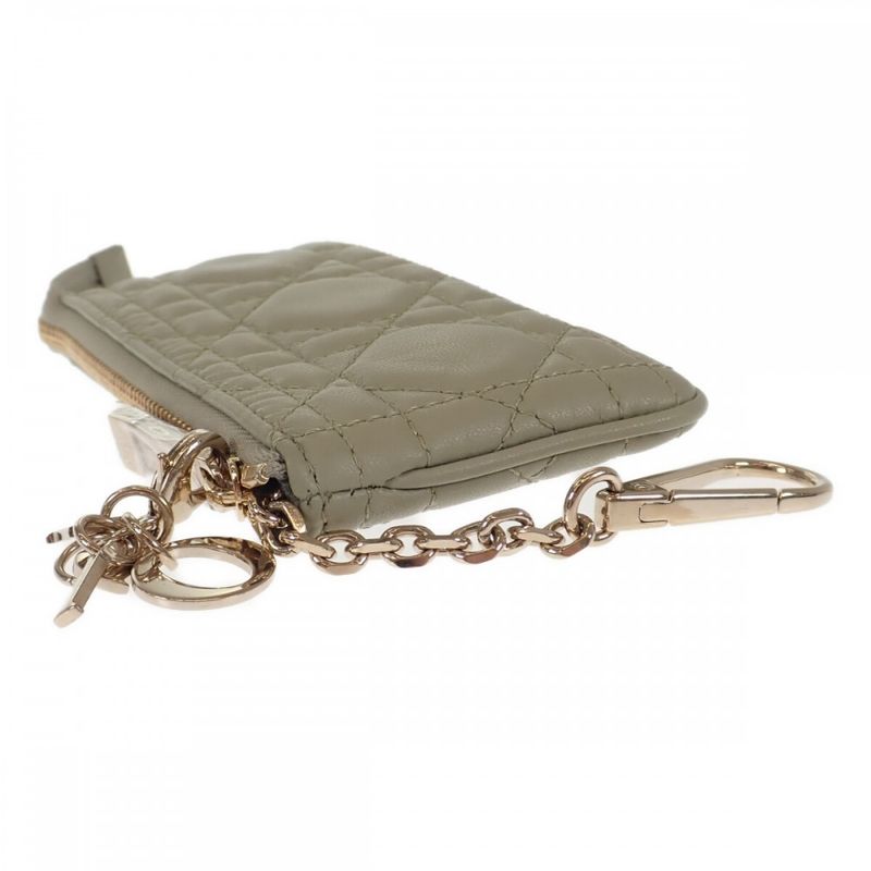 Christian DIOR Key Case Lady Dior Coin Case Lambskin Sage Green Gold Hardware
