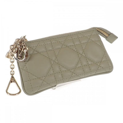 Christian DIOR Key Case Lady Dior Coin Case Lambskin Sage Green Gold Hardware