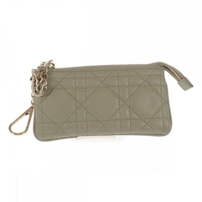 Christian DIOR Key Case Lady Dior Coin Case Lambskin Sage Green Gold Hardware