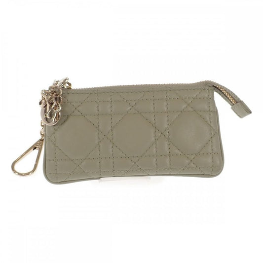 Christian DIOR Key Case Lady Dior Coin Case Lambskin Sage Green Gold Hardware