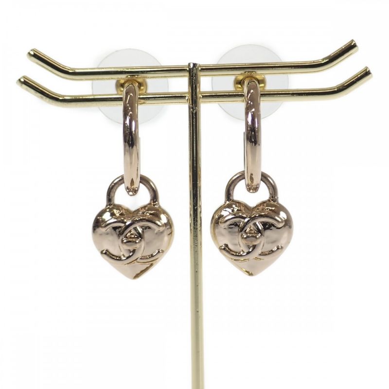 Chanel Coco Mark Heart Hoop Ab9094 Earrings Metal Gold Ladies [AB Rank]