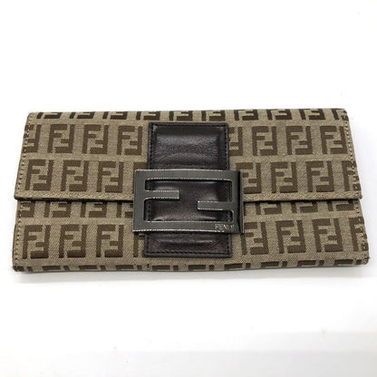 Fendi Zucchino Long Wallet Canvas Beige Brown Ladies Men Vintage Fashion USED