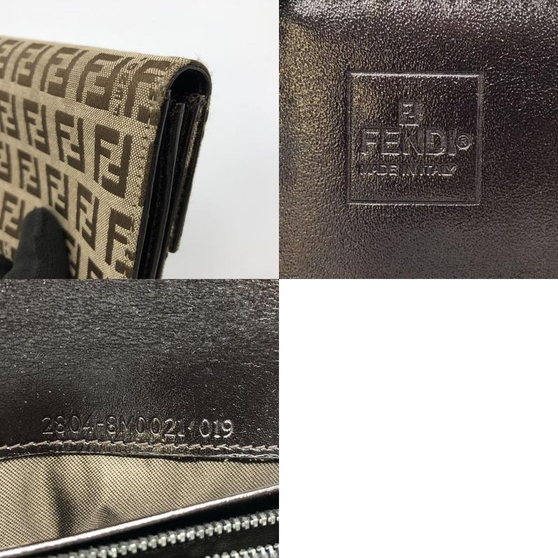 Fendi Zucchino Long Wallet Canvas Beige Brown Ladies Men Vintage Fashion USED