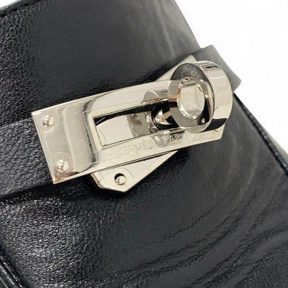 Hermes Oz Flat Shoes Leather Black Silver Kelly Hardware Mules