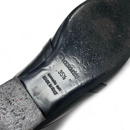 Hermes Oz Flat Shoes Leather Black Silver Kelly Hardware Mules