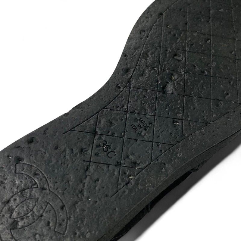 Chanel Sandals Shoes Fabric Black Here Mark Matelasse Wedge Sole Rhinestone