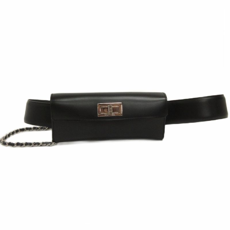 Chanel Leather Waist Bag Chain Pouch Black 80 32 AA