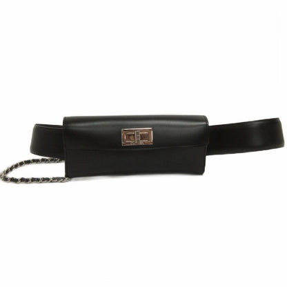 Chanel Leather Waist Bag Chain Pouch Black 80 32 AA