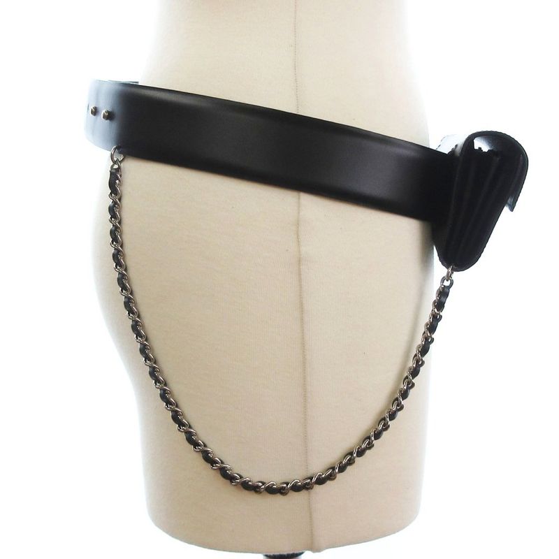Chanel Leather Waist Bag Chain Pouch Black 80 32 AA