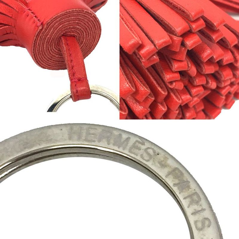 Hermes Carmen Key Holder Key Ring Fringe Charm Leather Red Aq11776