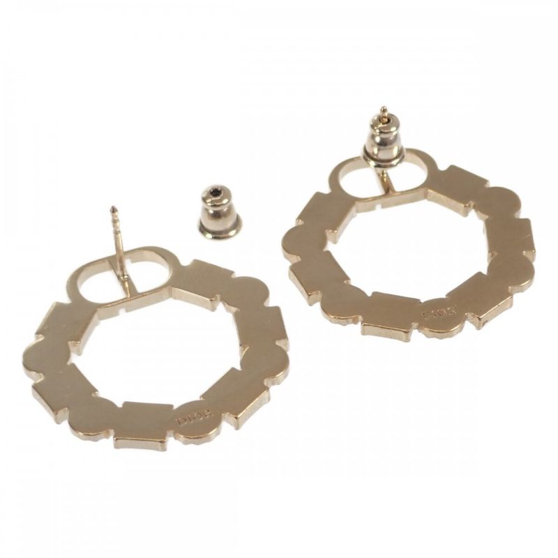 Christian DIOR Petit CD E1858ptccy Earrings Metal Black Crystal Gold Ladies