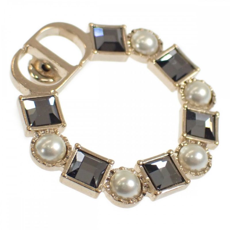 Christian DIOR Petit CD E1858ptccy Earrings Metal Black Crystal Gold Ladies