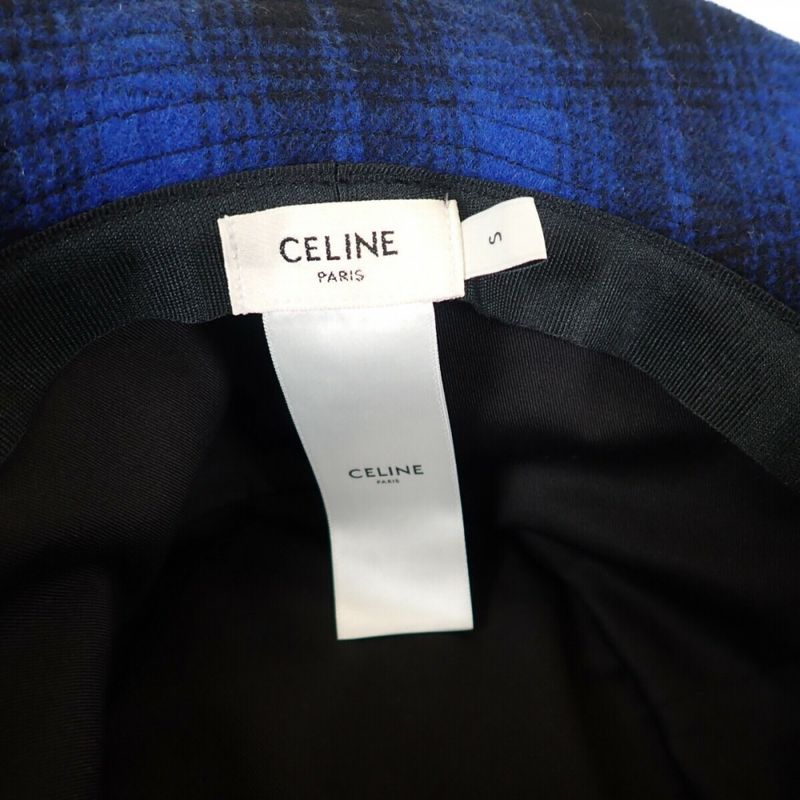Celine Bucket Flannel Check S 2auo4994r.07rk Hat Wool Cotton Blue Men's Women's