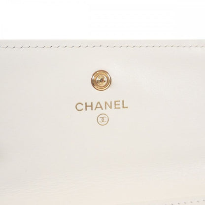 Chanel 19 Flap Wallet Ap2809 Trifold Wallet Lambskin White Gold Hardware Ladies