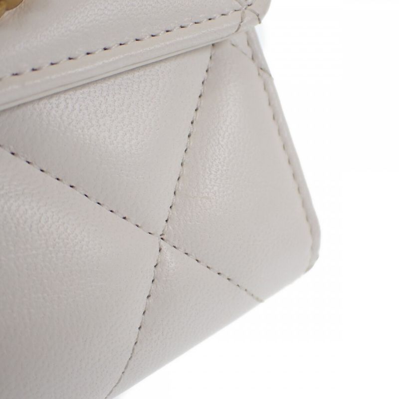 Chanel 19 Flap Wallet Ap2809 Trifold Wallet Lambskin White Gold Hardware Ladies